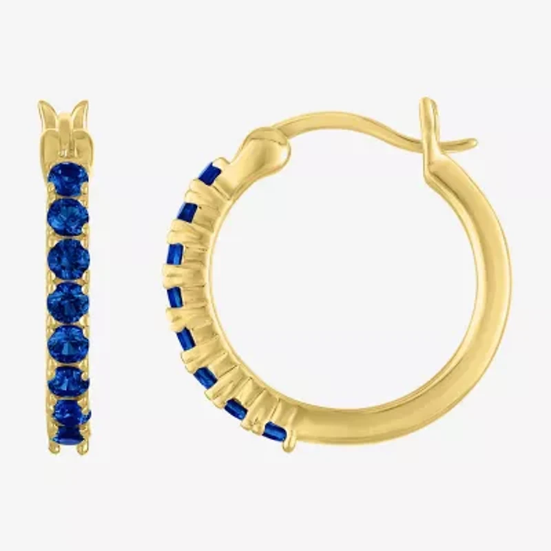 Womens Lab Created Sapphire 14K Gold Over Silver 16mm Hoop Earrings