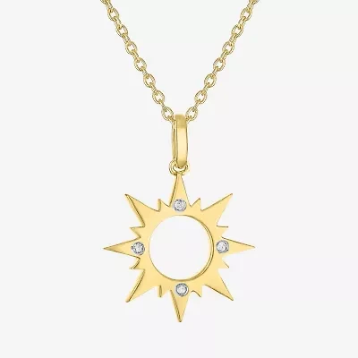 Diamond Accent Womens Diamond Accent Natural White Diamond 14K Gold Over Silver Sunburst 18 Inch Pendant Necklace