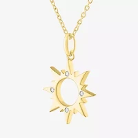 Diamond Accent Womens Diamond Accent Natural White Diamond 14K Gold Over Silver Sunburst 18 Inch Pendant Necklace