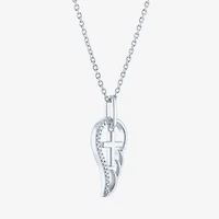 Diamond Accent Womens Diamond Accent Natural White Diamond Sterling Silver Angel Cross Wing 18 Inch Pendant Necklace