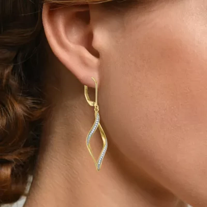 (G-H, Si2-I1) Womens 1/10 CT. T.W. Lab Grown White Diamond 14K Gold Over Silver Drop Earrings