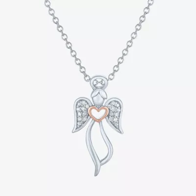 Diamond Accent "Angel" Womens Diamond Accent Natural White Diamond Sterling Silver Angel 18 Inch Pendant Necklace