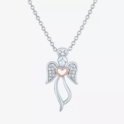 Diamond Accent "Angel" Womens Diamond Accent Natural White Diamond Sterling Silver Angel 18 Inch Pendant Necklace