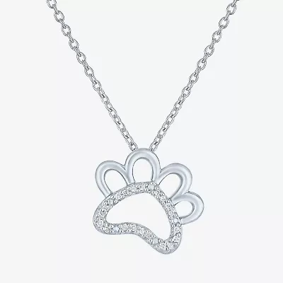 Diamond Accent "Fur Mama" Womens Diamond Accent Natural White Diamond Sterling Silver 18 Inch Pendant Necklace