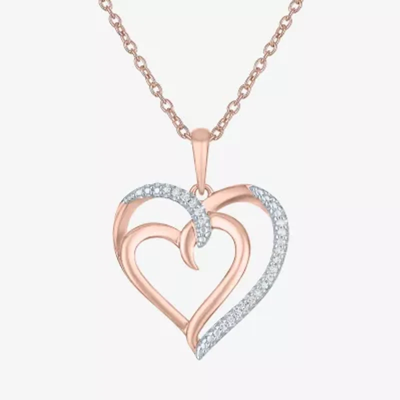 Diamond Accent "To The Moon & Back" Womens Diamond Accent Natural White Diamond 14K Rose Gold Over Silver Heart 16 Inch Pendant Necklace