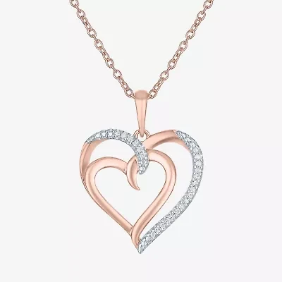 Diamond Accent "To The Moon & Back" Womens Diamond Accent Natural White Diamond 14K Rose Gold Over Silver Heart 16 Inch Pendant Necklace
