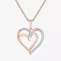 Diamond Accent "To The Moon & Back" Womens Diamond Accent Natural White Diamond 14K Rose Gold Over Silver Heart 16 Inch Pendant Necklace