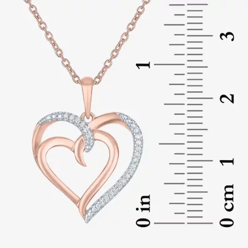 Diamond Accent "To The Moon & Back" Womens Diamond Accent Natural White Diamond 14K Rose Gold Over Silver Heart 16 Inch Pendant Necklace