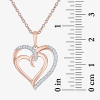 Diamond Accent "To The Moon & Back" Womens Diamond Accent Natural White Diamond 14K Rose Gold Over Silver Heart 16 Inch Pendant Necklace