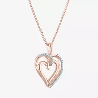 Diamond Accent "To The Moon & Back" Womens Diamond Accent Natural White Diamond 14K Rose Gold Over Silver Heart 16 Inch Pendant Necklace