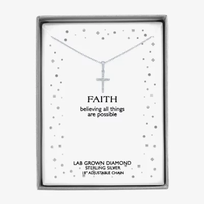Diamond Accent "Faith" Womens Diamond Accent Natural White Diamond Sterling Silver Cross 18 Inch Pendant Necklace
