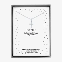 Diamond Accent "Faith" Womens Diamond Accent Natural White Diamond Sterling Silver Cross 18 Inch Pendant Necklace