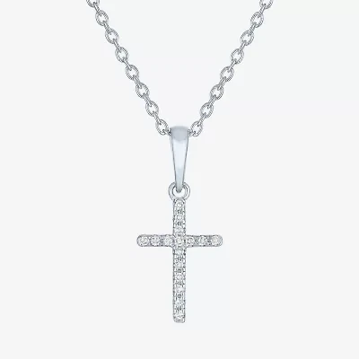Diamond Accent "Faith" Womens Diamond Accent Natural White Diamond Sterling Silver Cross 18 Inch Pendant Necklace