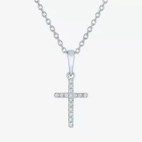 Diamond Accent "Faith" Womens Diamond Accent Natural White Diamond Sterling Silver Cross 18 Inch Pendant Necklace