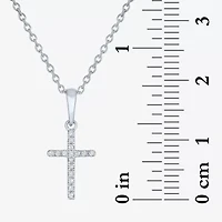 Diamond Accent "Faith" Womens Diamond Accent Natural White Diamond Sterling Silver Cross 18 Inch Pendant Necklace