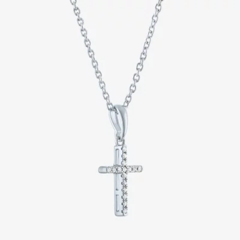 Diamond Accent "Faith" Womens Diamond Accent Natural White Diamond Sterling Silver Cross 18 Inch Pendant Necklace