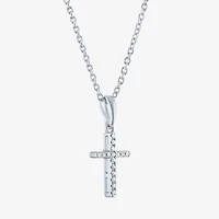 Diamond Accent "Faith" Womens Diamond Accent Natural White Diamond Sterling Silver Cross 18 Inch Pendant Necklace
