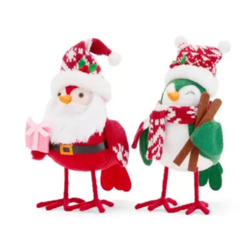 North Pole Trading Co. Santa And Ski Bird Set 2-pc. Christmas Tabletop Decor