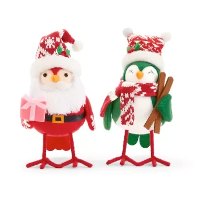 North Pole Trading Co. Santa And Ski Bird Set 2-pc. Christmas Tabletop Decor