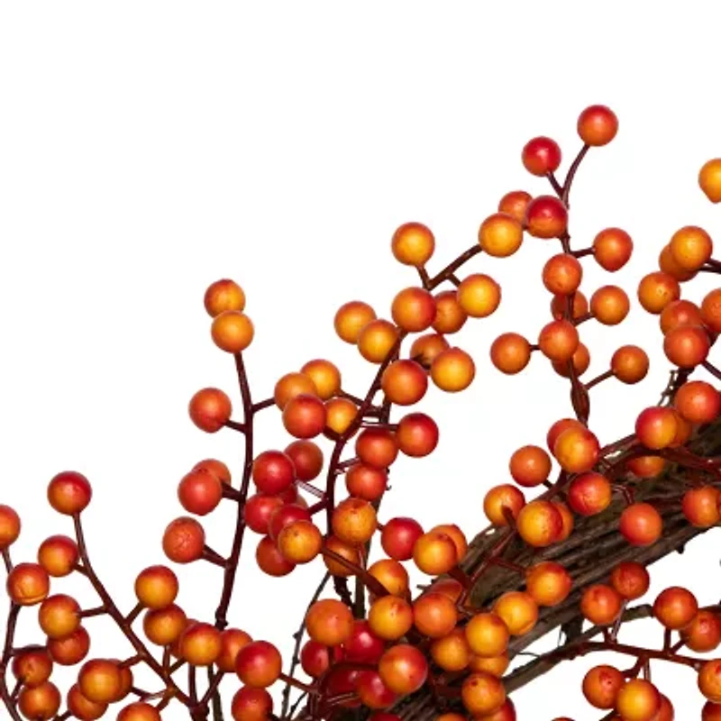 Northlight 18in Red And Orange Berries Artifical Fall Harvest Twig Wreath
