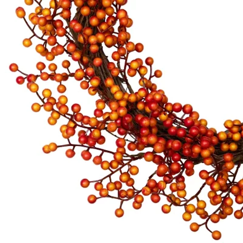Northlight 18in Red And Orange Berries Artifical Fall Harvest Twig Wreath