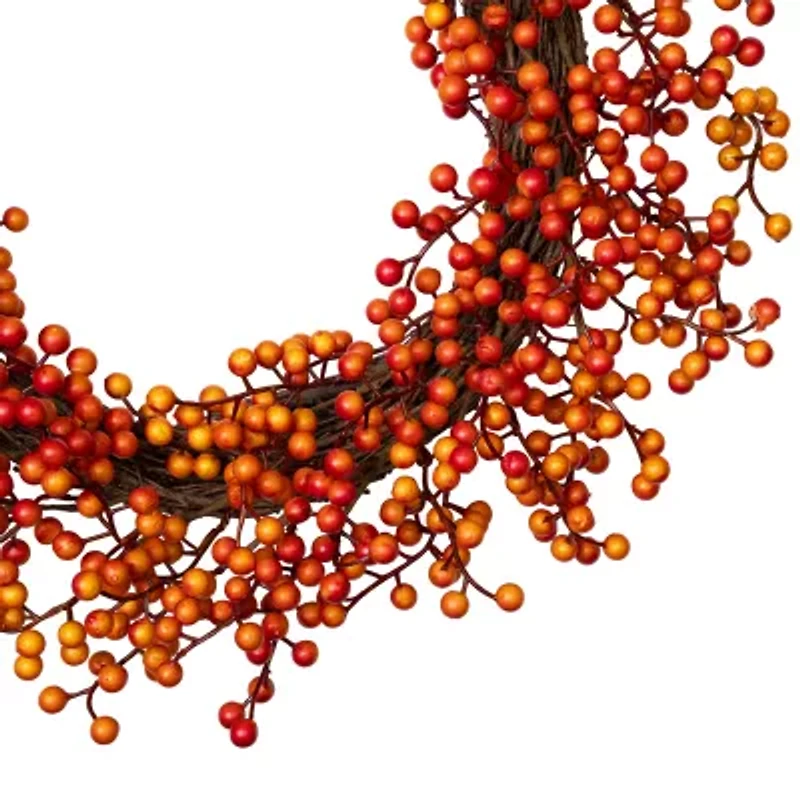 Northlight 18in Red And Orange Berries Artifical Fall Harvest Twig Wreath