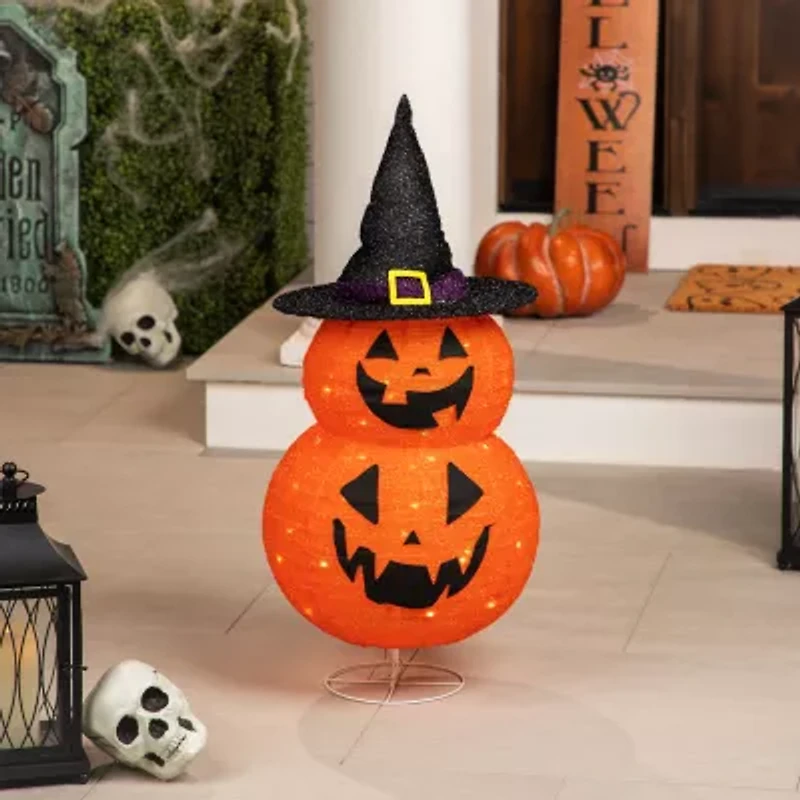 34in Jack-O-Lanterns in Witch's Hat Outdoor Halloween Decoration