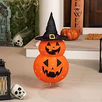 34in Jack-O-Lanterns in Witch's Hat Outdoor Halloween Decoration
