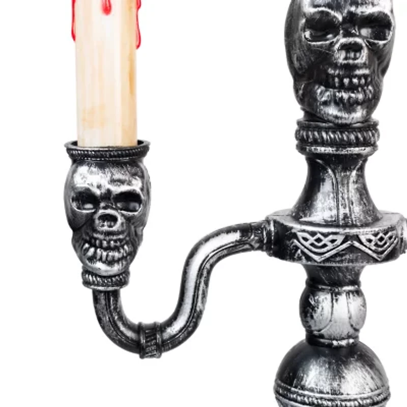 13.75'' Antique Silver Skull Trio Halloween Candelabra