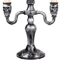 13.75'' Antique Silver Skull Trio Halloween Candelabra