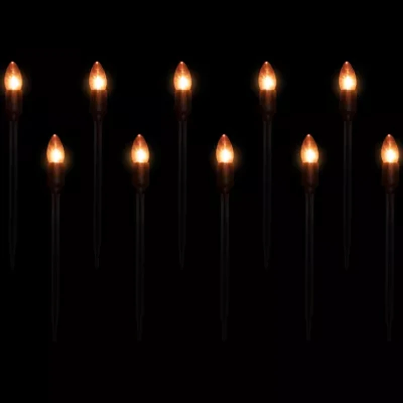 Set of 10 Orange C9 Bulb Halloween Pathway Markers - 8.75' Black Wire