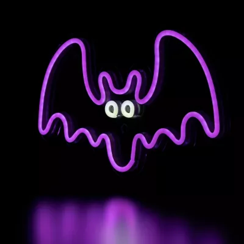 15'' Purple LED Lighted Neon Style Purple Bat Halloween Window Silhouette