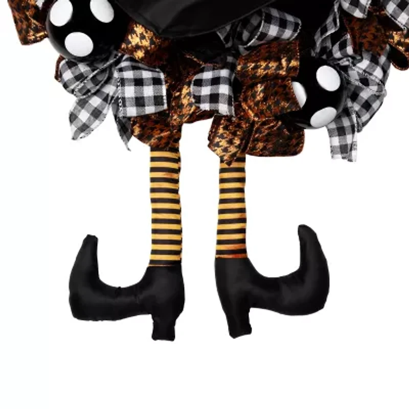 Orange and Black Witch with Bows Halloween Wreath  24-Inch  Unlit