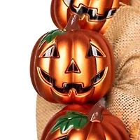 Jack-O-Lantern and Burlap Ribbon Halloween Wreath  20-Inch  Unlit