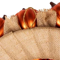 Jack-O-Lantern and Burlap Ribbon Halloween Wreath  20-Inch  Unlit