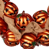 Jack-O-Lantern and Burlap Ribbon Halloween Wreath  20-Inch  Unlit
