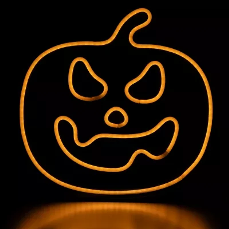 15'' Orange LED Lighted Neon Style Jack-O-Lantern Halloween Window Silhouette