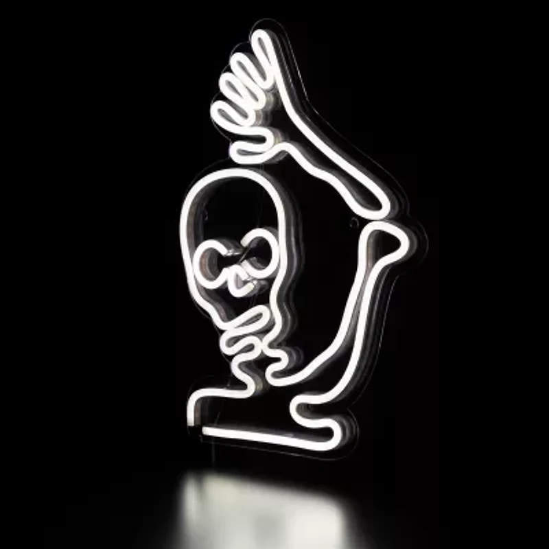 15'' White LED Lighted Neon Style Skeleton Halloween Window Silhouette
