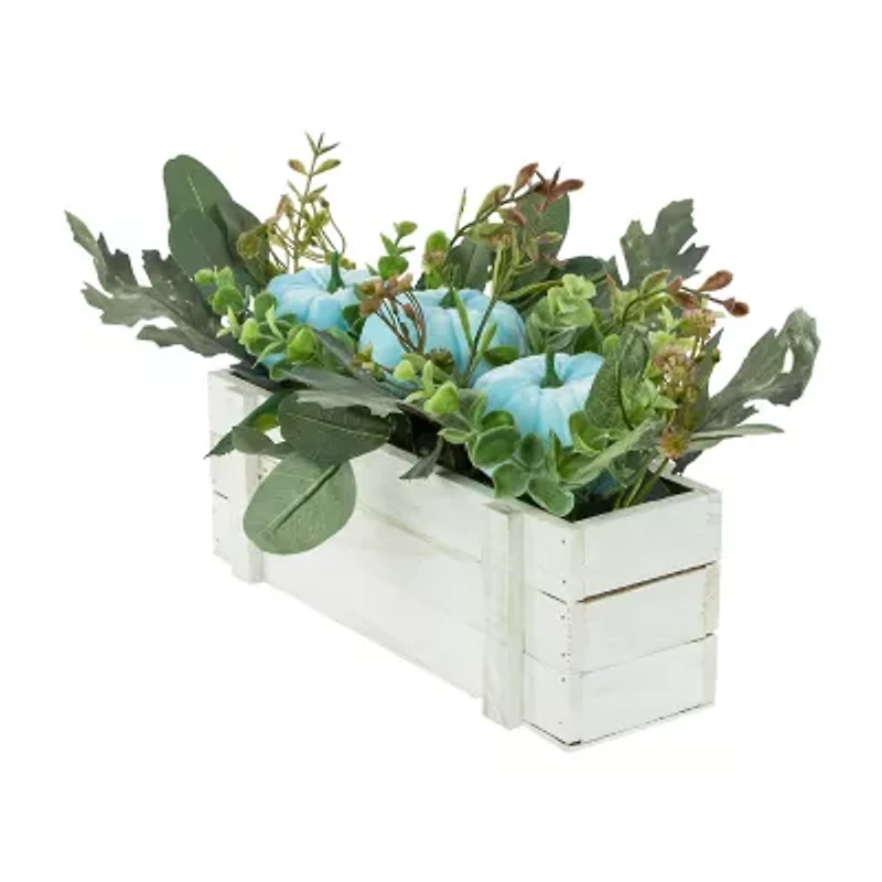 Northlight 18in Fall Harvest Foliage And Blue Pumpkins Planter