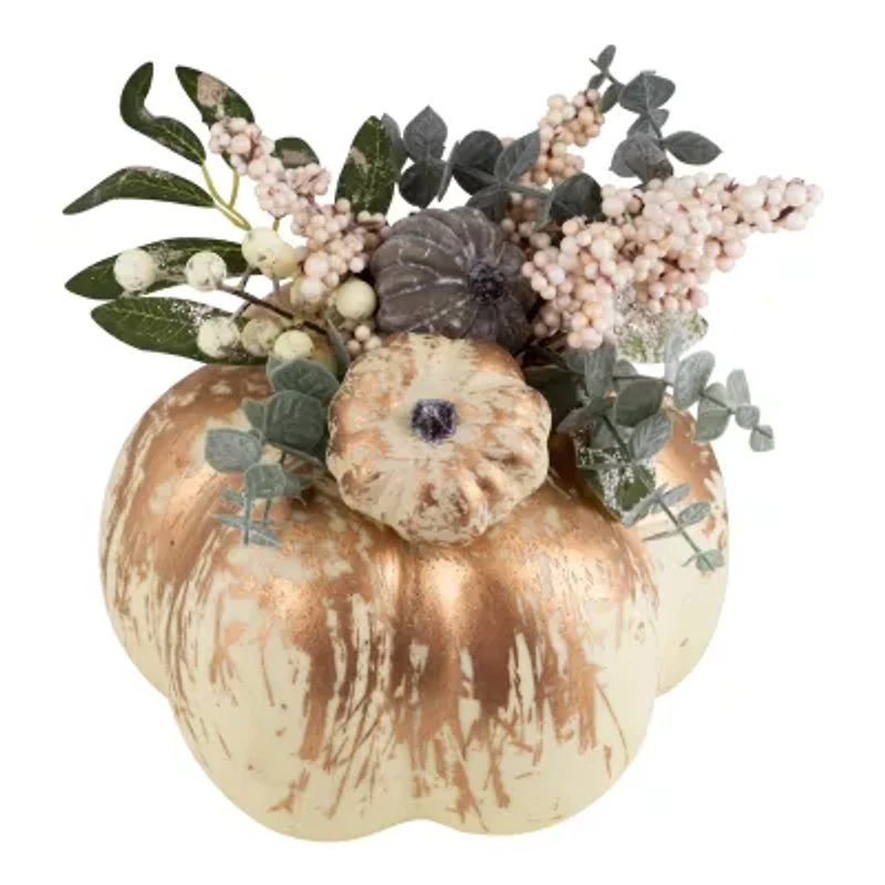 Northlight 9in White And Gold Pumpkins Fall Harvest Tabletop Decor