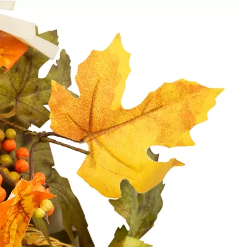Northlight Velvet Pumpkins And Wheat Artificial Fall Harvest 24-Inch Unlit Wreath