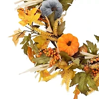 Northlight Velvet Pumpkins And Wheat Artificial Fall Harvest 24-Inch Unlit Wreath