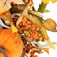 Northlight Velvet Pumpkins And Wheat Artificial Fall Harvest 24-Inch Unlit Wreath