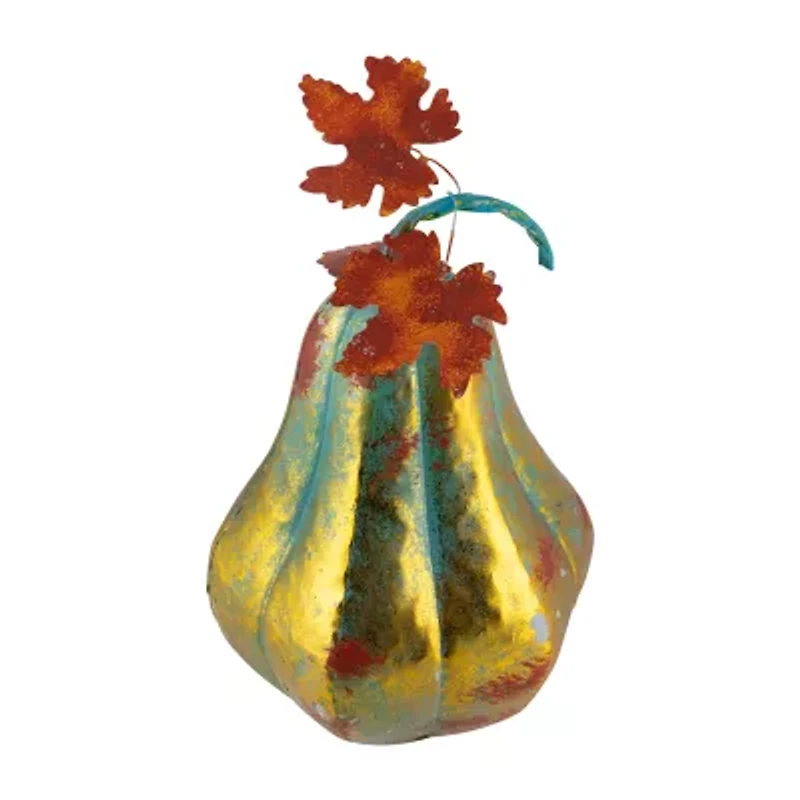 Northlight 14" Orange And Gold Elongated Autumn Pumpkin Metal Thanksgiving Tabletop Decor