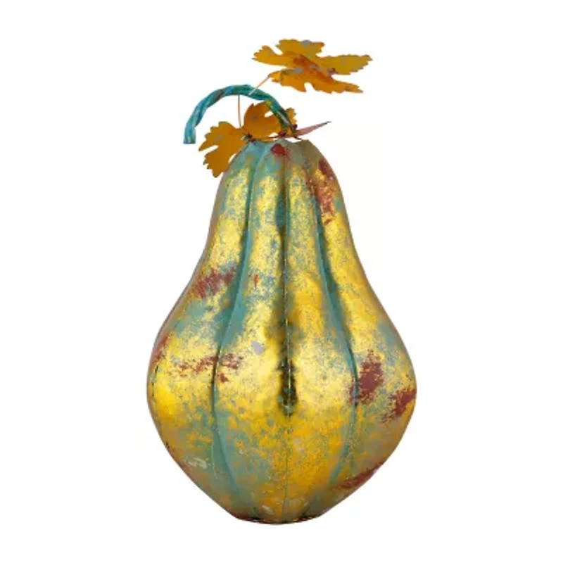 Northlight 14" Orange And Gold Elongated Autumn Pumpkin Metal Thanksgiving Tabletop Decor