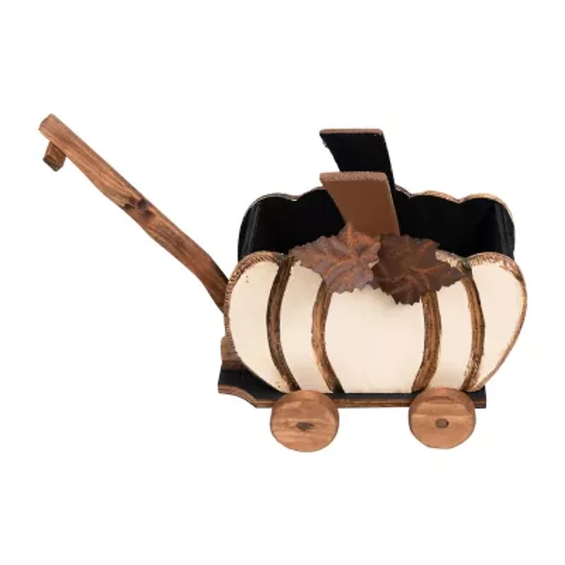 Northlight 10.5in Wooden Pumpkin Cart Thanksgiving Tabletop Decor