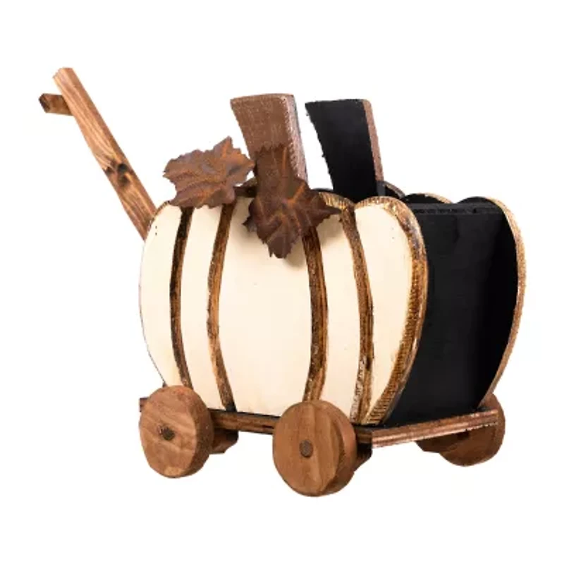 Northlight 10.5in Wooden Pumpkin Cart Thanksgiving Tabletop Decor