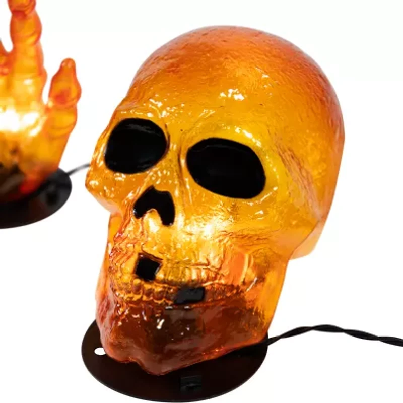 Northlight 8.5in Prelit Spooky Town Orange Skull Halloween Yard Art