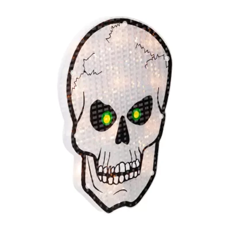 Northlight 12in Lighted Holographic Skull Silhouette Decorative Lantern