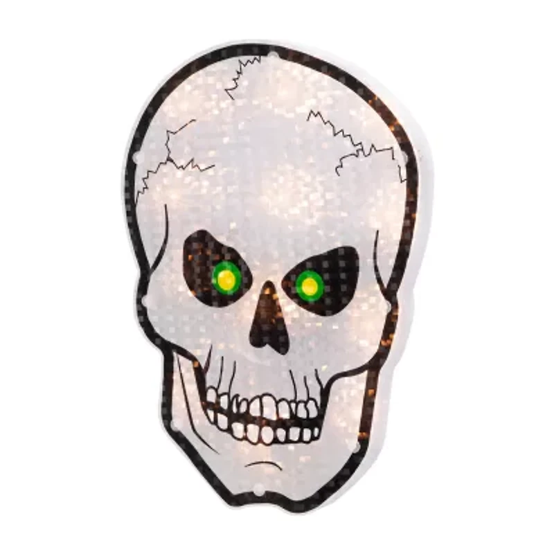 Northlight 12in Lighted Holographic Skull Silhouette Decorative Lantern